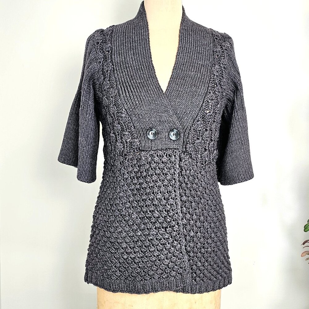 U Knits Charcoal Pointelle Shawl Collar Cardigan Sweater Medium